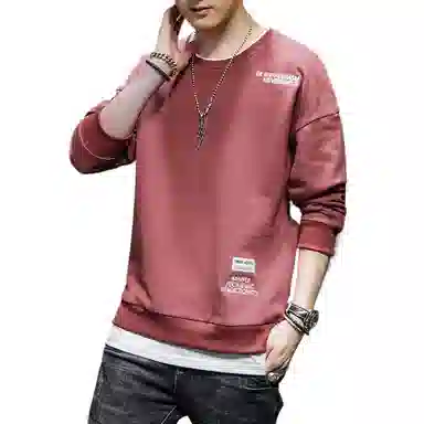 玉儿恋 宽松纯色圆领套头落肩长袖卫衣 男款