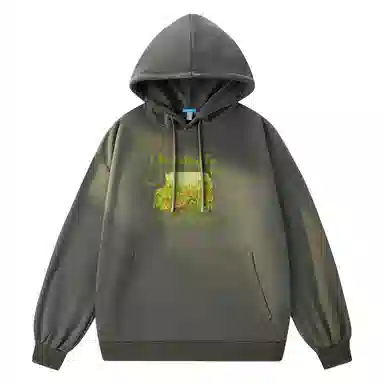 海底小纵队 美式高街复古油画创意花卉个性字母印花简约基础款重磅舒适百搭宽松休闲时尚高级感套头落肩校园风长袖卫衣 男女同款