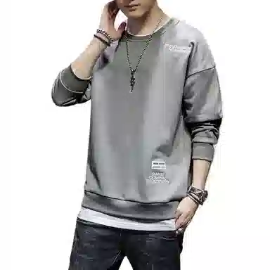 玉儿恋 宽松纯色圆领套头落肩长袖卫衣 男款