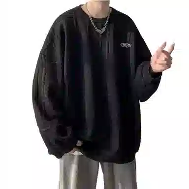 玉儿恋 纯色宽松圆领落肩套头长袖卫衣 男女同款