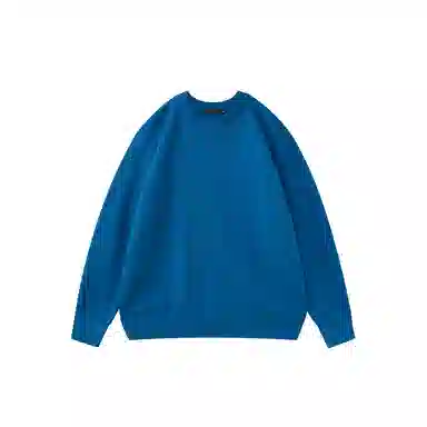 我是大卫 日系简约时尚纯色慵懒风圆领百搭宽松休闲针织衫 男女同款 蓝色