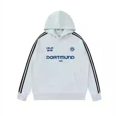 普鲁士多特蒙德 重磅美式高街风品牌字母印花侧边条纹撞色宽松运动休闲长袖连帽卫衣 男女同款