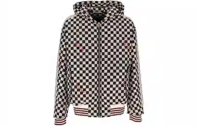 Palm Angels FW22 Plaid Logo Zip Hoodie Black White