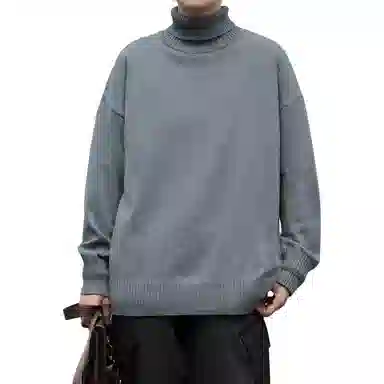 玉儿恋 高领宽松纯色休闲针织衫 男款
