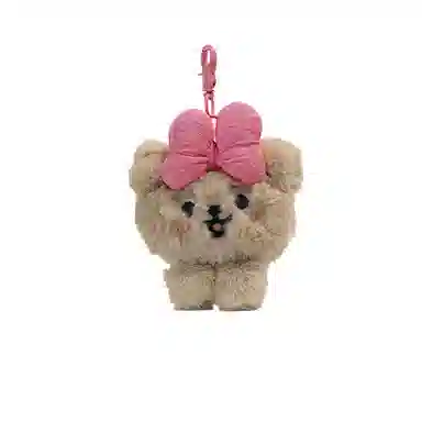 丹琴 粉色蝴蝶结泰迪熊 可爱卡通开心小熊背包钥匙扣挂饰书包包挂饰 毛绒 挂件 男女同款情侣款