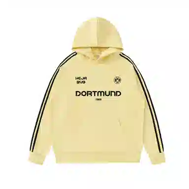 普鲁士多特蒙德 重磅美式高街风品牌字母印花侧边条纹撞色宽松运动休闲长袖连帽卫衣 男女同款