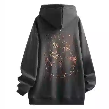 Qnxeey Vintage Ink Print Hoodie