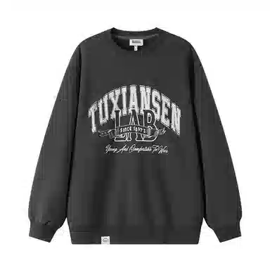 兔先森 无性别主义加绒保暖宽松垂感美式复古时尚潮牌字母印花宽松圆领套头卫衣 男女同款