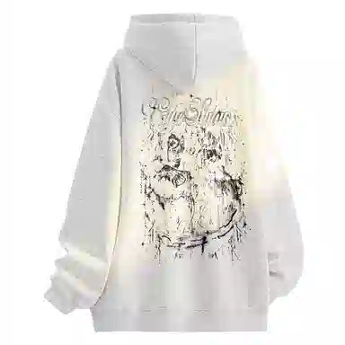 Qnxeey Vintage Ink Print Hoodie