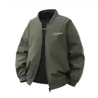 快鱼 美式复古简约个性花体字母印花设计感青少年纯色基础款宽松休闲时尚百搭飞行教练长袖外套夹克 男女同款