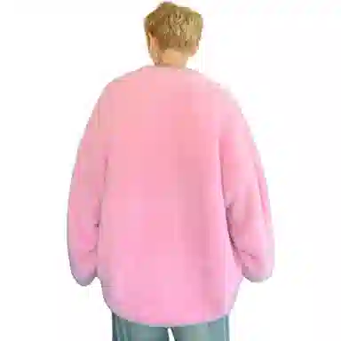 极限涡轮 美式街头风貂毛纯色加厚慵懒时尚休闲百搭宽松圆领针织衫 男女同款