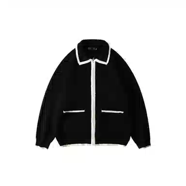 我是大卫 翻领条纹开衫宽松针织衫 男女同款 黑色