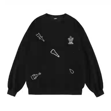 三体 战舰系列 满天星烫钻卡通图案不规则绣花简约美式复古基础款高街潮牌时尚百搭舒适学生多巴胺休闲宽松长袖卫衣 男女同款