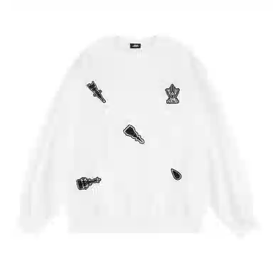 三体 战舰系列 满天星烫钻卡通图案不规则绣花简约美式复古基础款高街潮牌时尚百搭舒适学生多巴胺休闲宽松长袖卫衣 男女同款