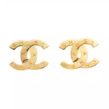 CHANEL Metal Logo Earrings Gold