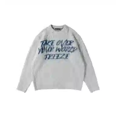 我是大卫 美式圆领字母印花复古慵懒风针织衫 男女同款 灰色