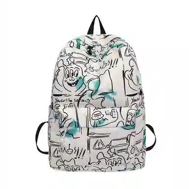 垣途者 韩版涂鸦百搭初高中大学生 尼龙 双肩包 男女同款情侣款 绿色/蓝色