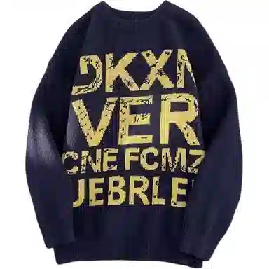 极限涡轮 美式复古字母提花圆领宽松重磅休闲保暖百搭针织衫 男女同款