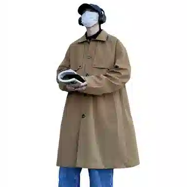 稻草人 法式慵懒风简约纯色铆钉高级感设计中长款不过膝防风保暖风衣美式复古街头潮牌文艺风百搭单排扣工装夹克外套 男女同款