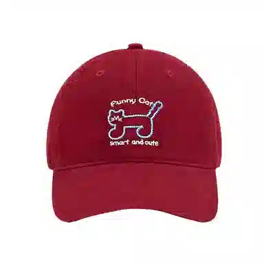 浪莎 日系可爱猫咪刺绣软顶春夏季户外出游休闲百搭学生大头围显脸小防晒遮阳 棉 鸭舌帽 男女同款情侣款