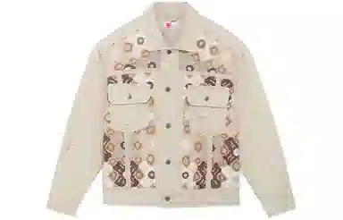 中国李宁 都市游牧 花卉双口袋单排扣牛仔外套 男款 燕麦灰