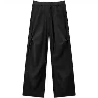 太平鸟 撞钉伞兵直筒纯色休闲裤 女款 乌黑
