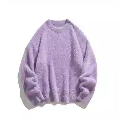 极限涡轮 美式街头风貂毛纯色加厚慵懒时尚休闲百搭宽松圆领针织衫 男女同款