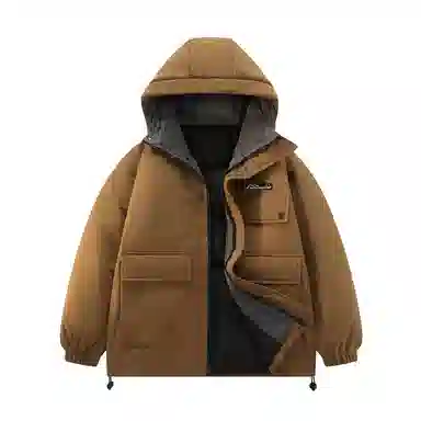 鸭鸭 字母宽松纯色连帽拉链厚款长袖羽绒服 男款