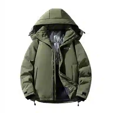 鸭鸭 字母纯色连帽宽松拉链长袖羽绒服 男款