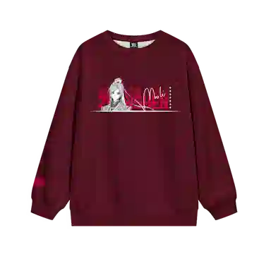 腾讯视频草场地 《斩神之凡尘神域》官方系列 动漫印花宽松舒适百搭圆领卫衣 男女同款 酒红色