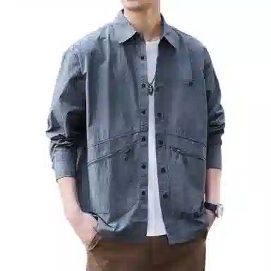格蓝鹿 春季 街头做旧水洗防嗮基础简约长袖高端美式英伦风复古户外运动跑步休闲工装衬衫 男女同款