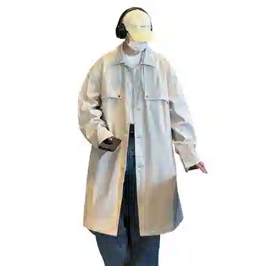 稻草人 法式慵懒风简约纯色铆钉高级感设计中长款不过膝防风保暖风衣美式复古街头潮牌文艺风百搭单排扣工装夹克外套 男女同款