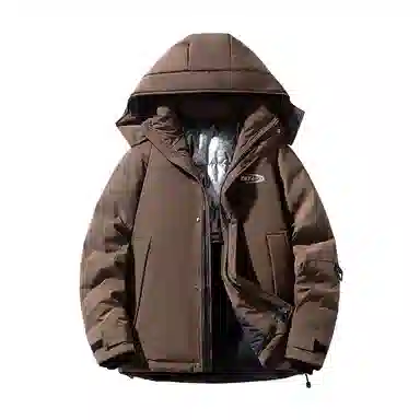 鸭鸭 字母纯色连帽宽松拉链长袖羽绒服 男款