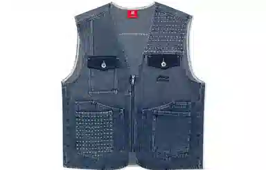 李宁 水洗牛仔马甲 男款 深浅牛仔蓝