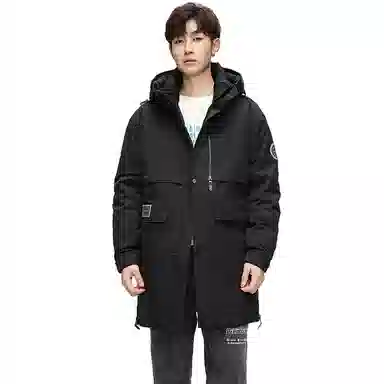 鸭鸭 鹅绒系列户外工装风连帽保暖休闲加厚新国标中长款羽绒服 男款