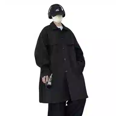 稻草人 法式慵懒风简约纯色铆钉高级感设计中长款不过膝防风保暖风衣美式复古街头潮牌文艺风百搭单排扣工装夹克外套 男女同款