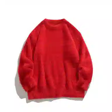 极限涡轮 美式街头风貂毛纯色加厚慵懒时尚休闲百搭宽松圆领针织衫 男女同款