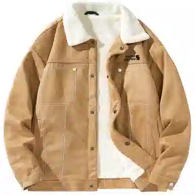 帕丁顿熊 简约小熊贴标美拉德纯色休闲宽松羊羔毛内里加绒保暖加厚夹克外套 男女同款