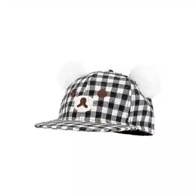 黑白格纹小熊可爱大头围显脸小春夏户外运动休闲遮阳防晒帽 优质纯棉材质 时尚鸭舌帽 男女同款情侣款