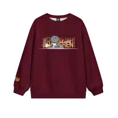 腾讯视频草场地 《斩神之凡尘神域》官方系列 动漫人物印花宽松舒适百搭圆领卫衣 男女同款 酒红色