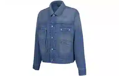 中国李宁 字母印花翻领长袖牛仔外套 男女同款 蓝色