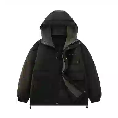 鸭鸭 字母宽松纯色连帽拉链厚款长袖羽绒服 男款