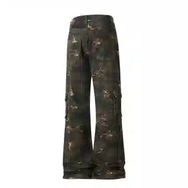 大卫贝肯 美式复古嘻哈高街多口袋拼接条纹高级感设计休闲宽松垂感时尚痞帅潮流舒适百搭无性别主义微喇工装裤 男女同款 迷彩