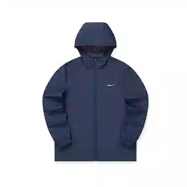 鸿星尔克 综训系列 山系户外防泼水风壳休闲运动骑行连帽加厚加绒外套夹克 男女同款 礁石蓝