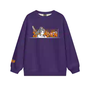 腾讯视频草场地 《斩神之凡尘神域》官方系列 动漫人物印花宽松保暖舒适百搭圆领柔软卫衣 男女同款 紫色