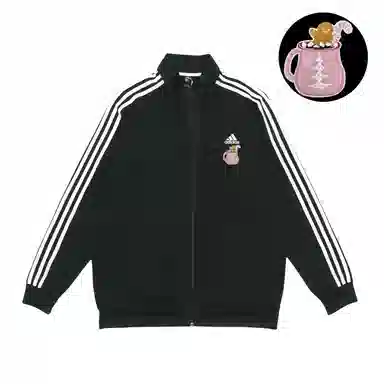adidas Embroidered Pink Stripe Bomber Jacket Black