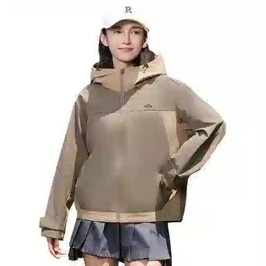 鸭鸭 山系户外露营宽松短款休闲时尚连帽防风纯色长袖夹克外套 男女同款