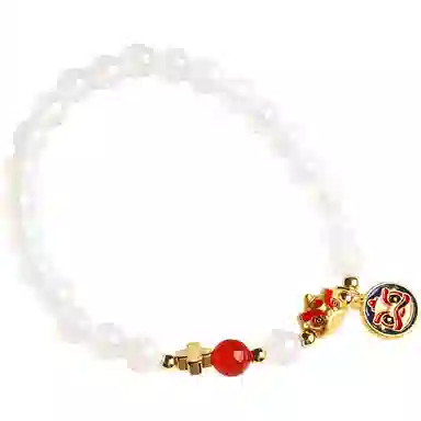 欧说珠宝 小众精致福牌挂件可爱风大气招财招桃花圆珠 玛瑙 手串 男女同款情侣款