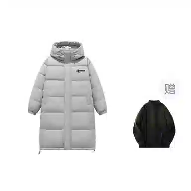 鸭鸭 字母纯色连帽拉链宽松长袖羽绒服 男款