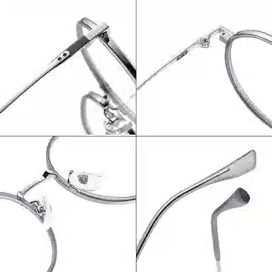 山一丸 金属宽边高级眼镜时尚防蓝光眼镜 可配度数平光镜 不锈钢 圆形 光学镜架 男女同款情侣款